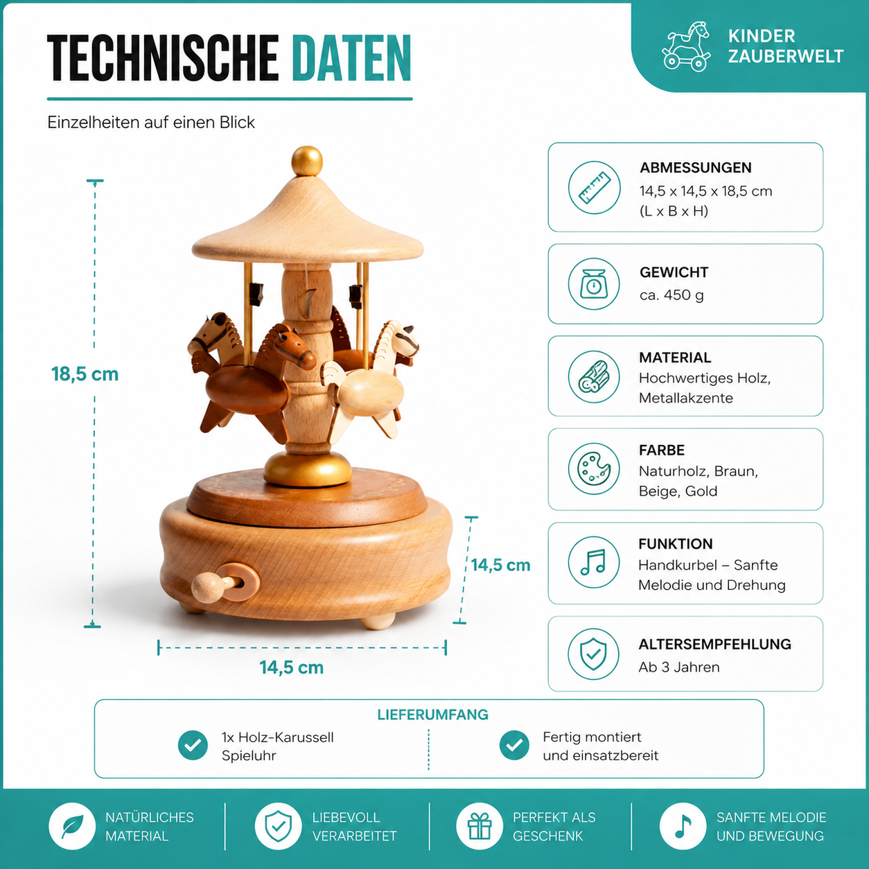 Holz Karussell Spieluhr – Magische Musik & Rotierendes Design
