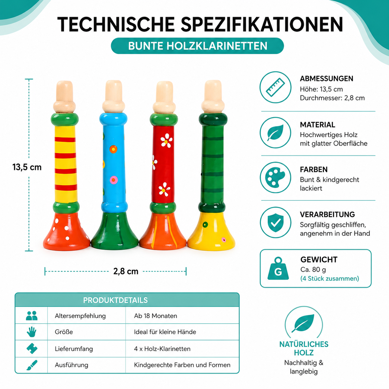 Holz Trompete für Kinder – Montessori Klang & Lernspaß