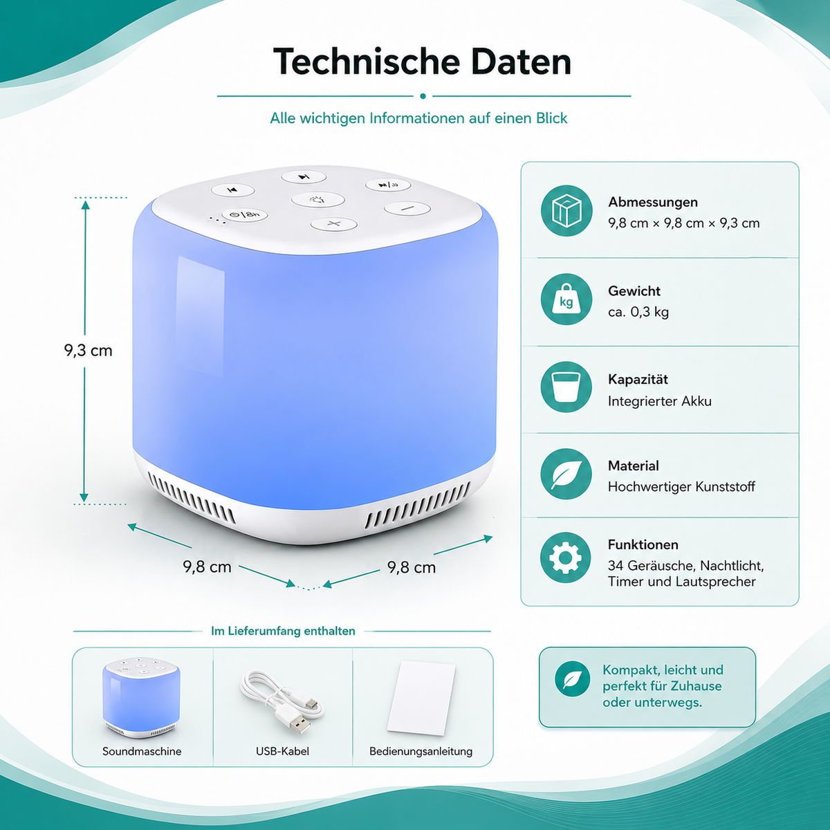 Soundmaschine mit Nachtlicht und 34 Geräuschen