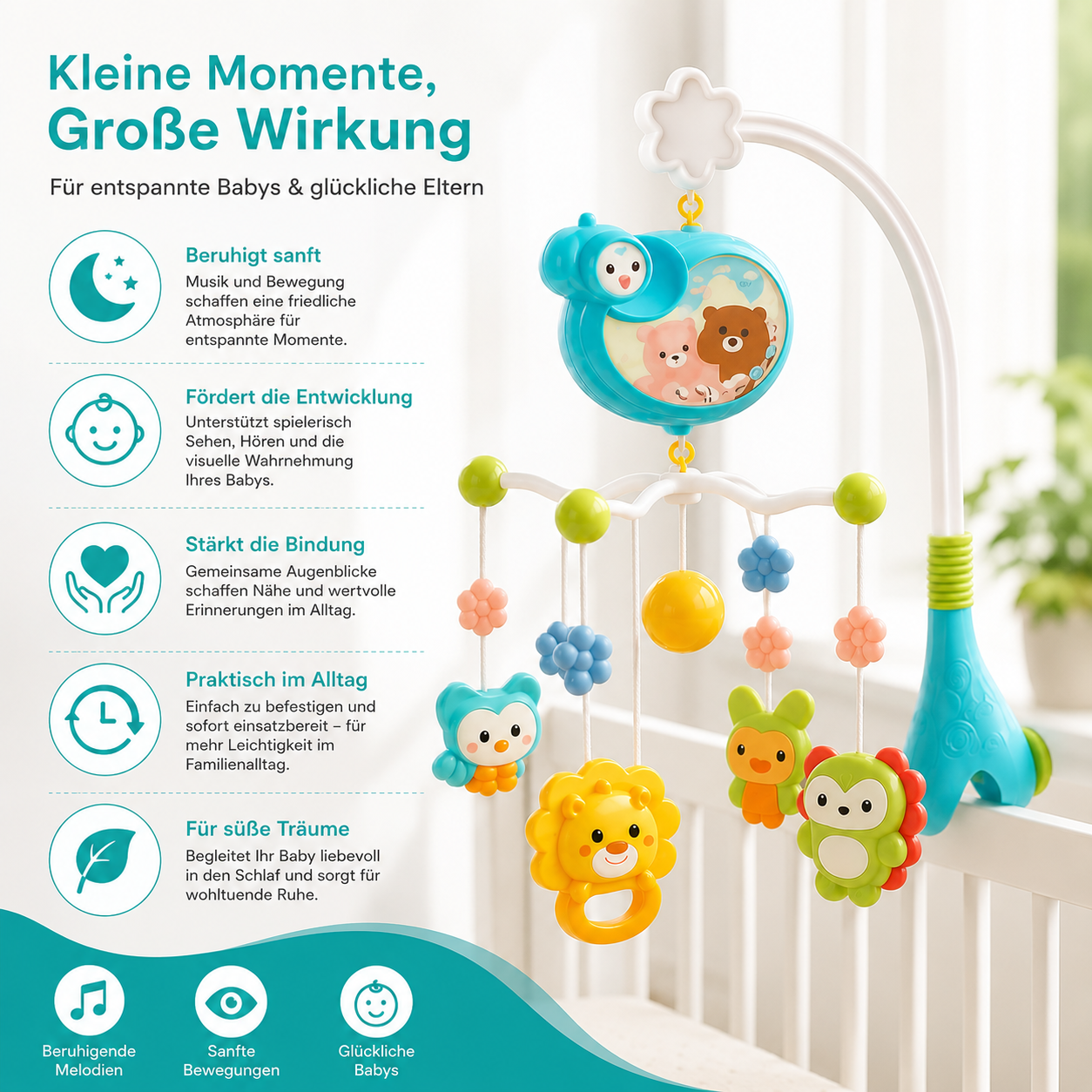 Babykrippe Musik Mobile Rassel Spielzeug, Licht & Fernbedienung