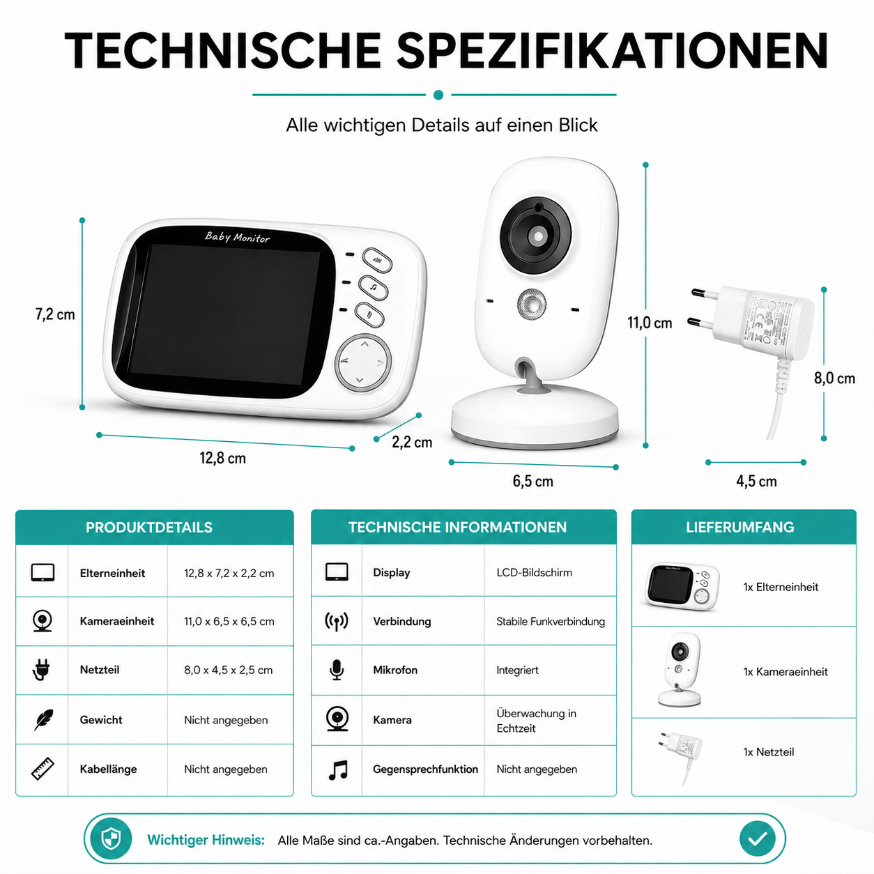 Babyphone HD 3,5 Zoll – Nachtsicht & Echtzeit-Temperaturanzeige