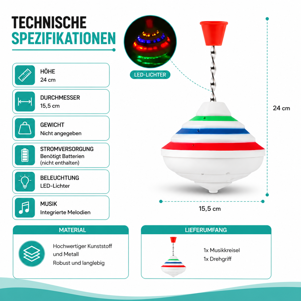 LED Musik Kreisel für Kinder – Leuchtender Lern-Spielspaß