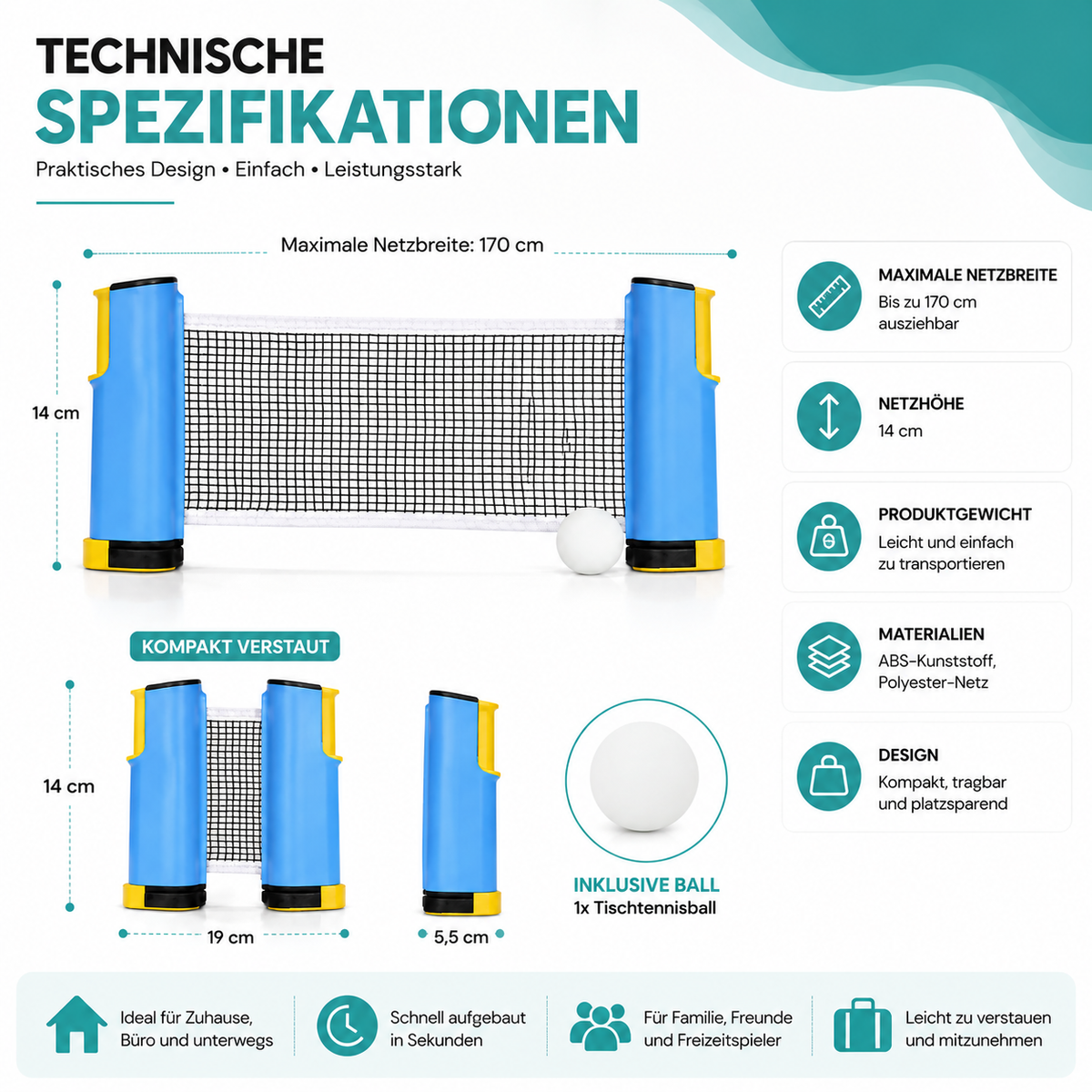 Einziehbares Tischtennisnetz - Passend für Jeden Tisch!