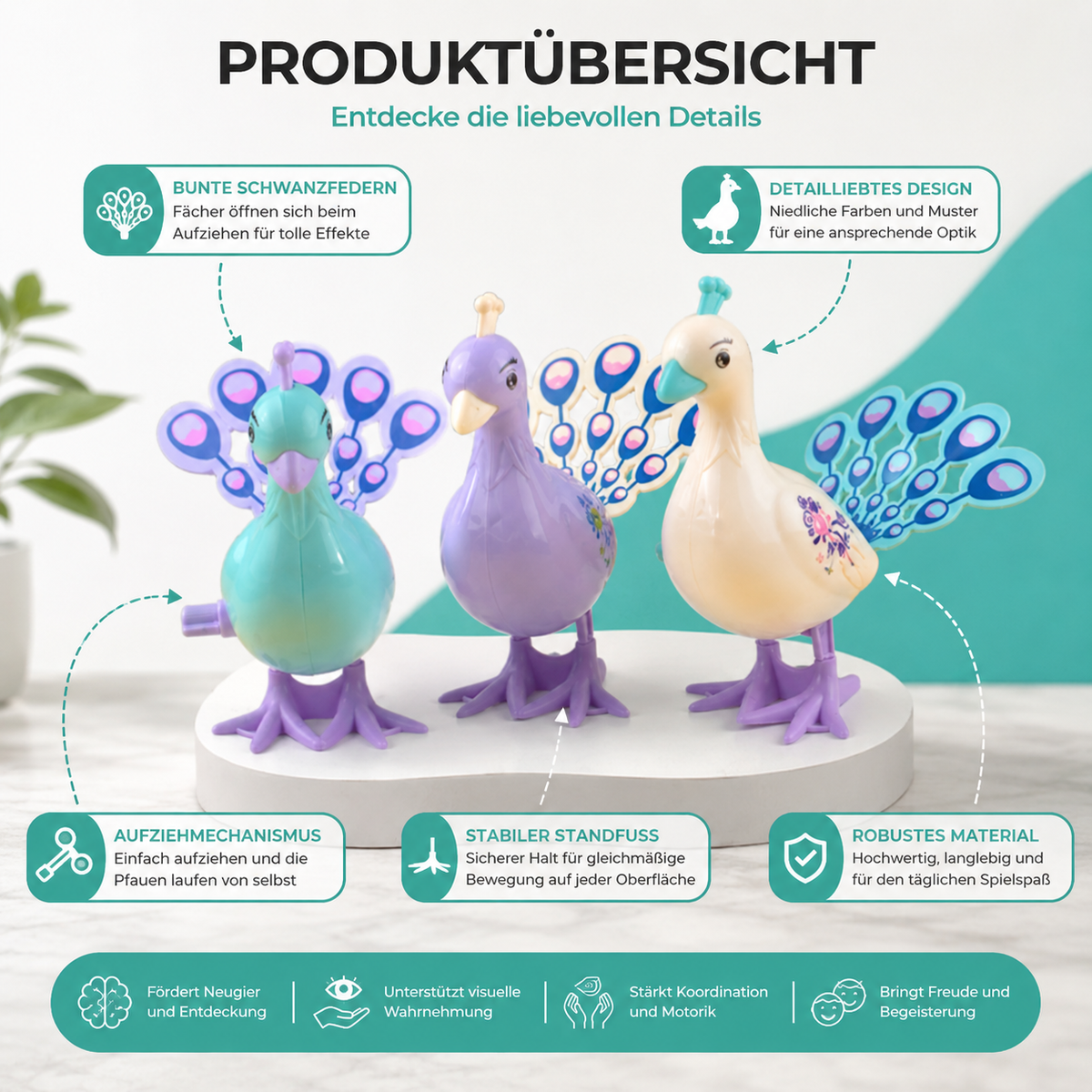 Klassischer Uhrwerk-Pfau – Kreatives Spielzeug ohne Batterien
