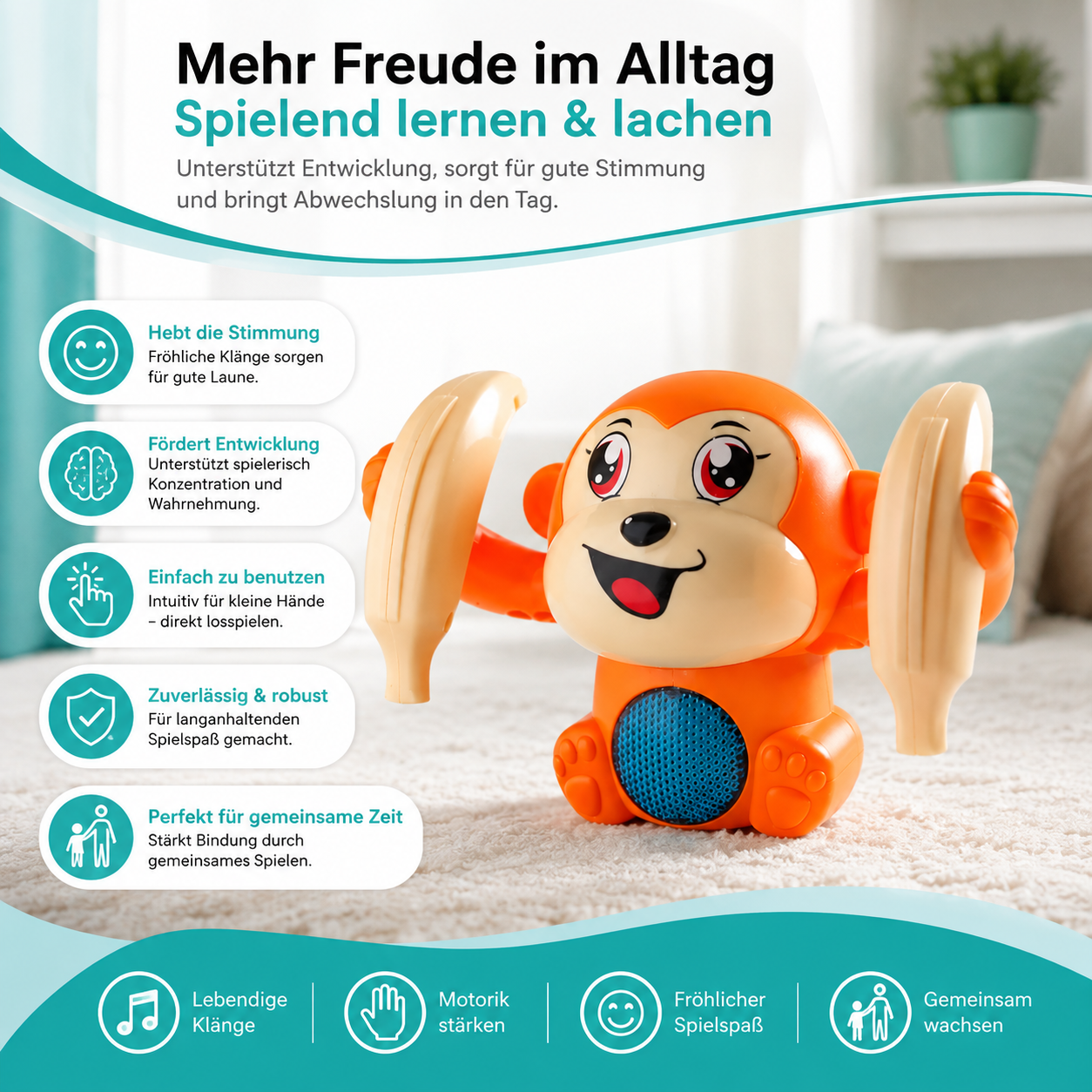 Interaktiver Krabbelaffe mit Musik & Licht – Spielerischer Krabbelspaß für Babys