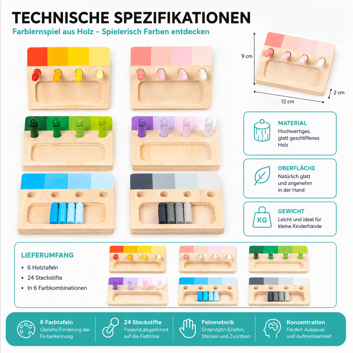 Montessori Farblernspiel aus Holz – Farben spielerisch entdecken!