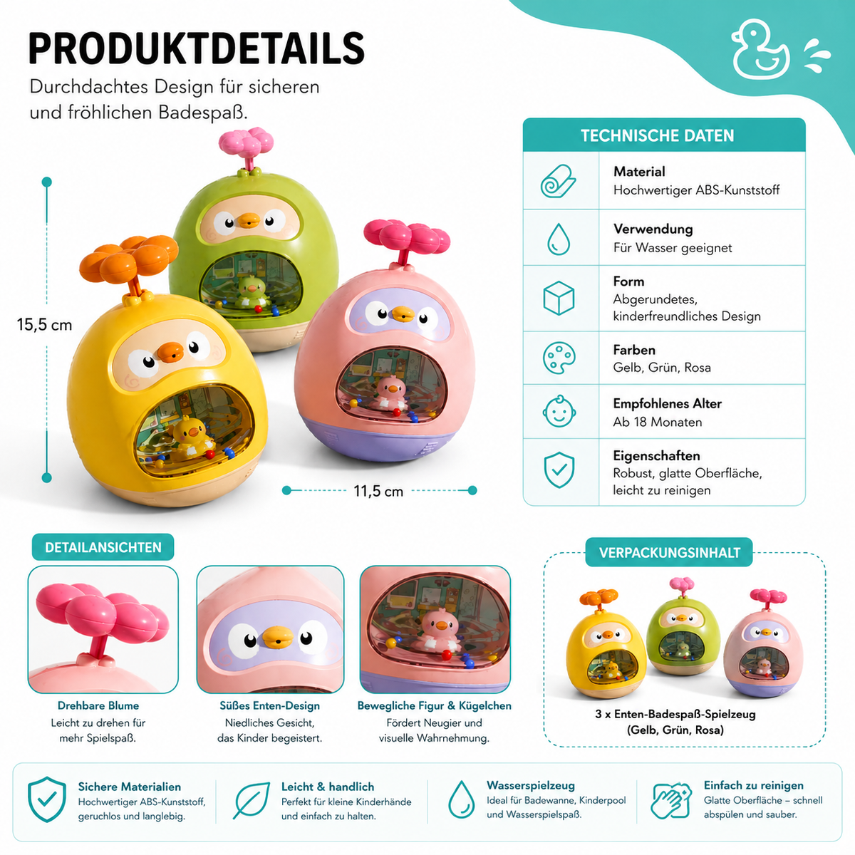 Süßer Enten-Badespaß – Wasserspielzeug für Babys & Kinder
