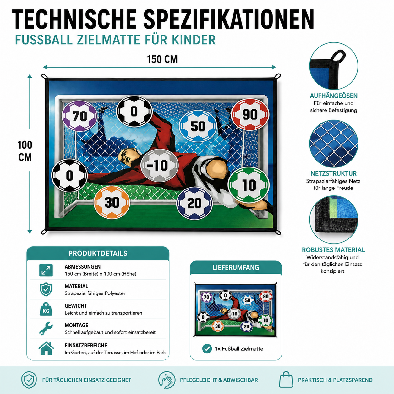 Fußball Zielmatte für Kinder – Klettball Punktespiel