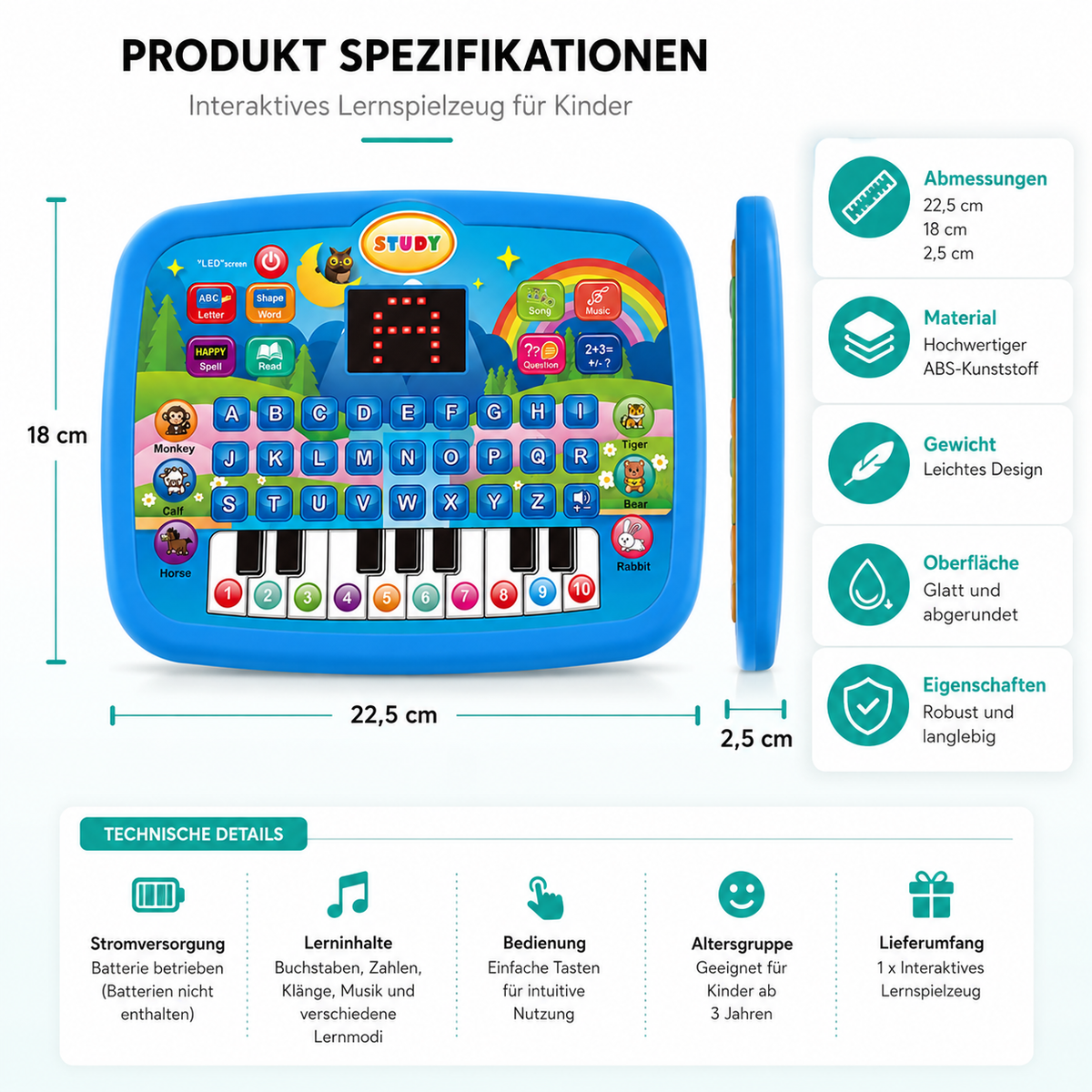 Interaktives Lernspielzeug mit Musik Buchstaben und Zahlen