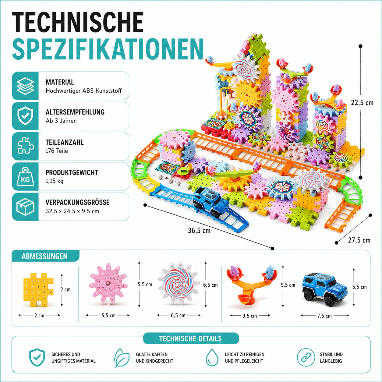 Bunte Zahnräder & Bausteine – Kreatives Lernspiel für Kinder