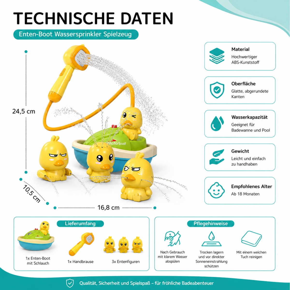 Enten Badespielzeug für Kinder mit Motorboot und Duschfunktion