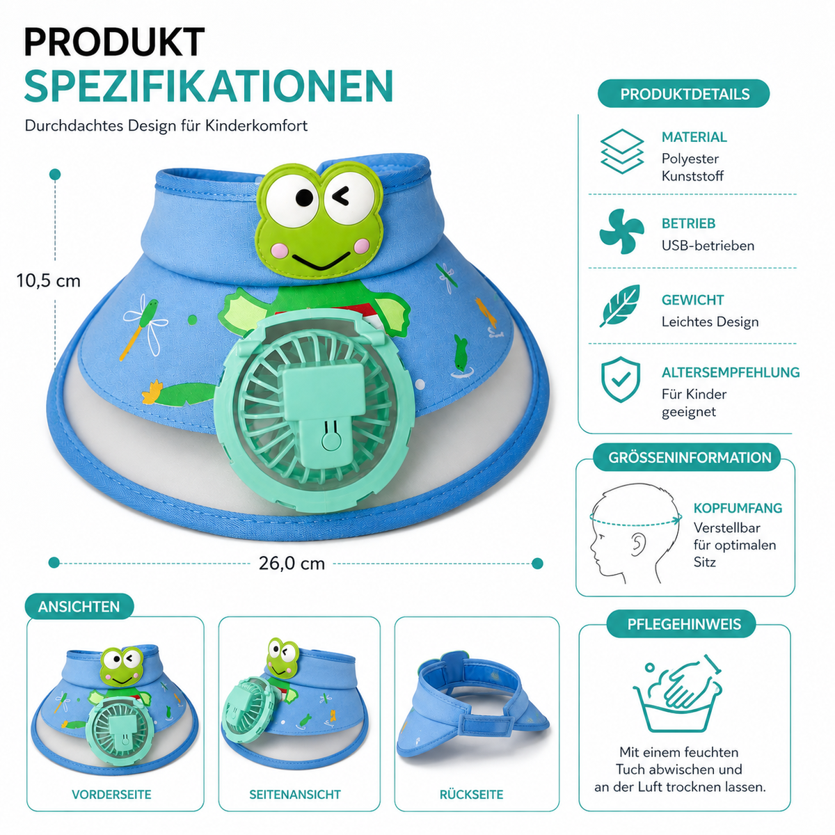 Sonnenschutz & frische Brise – USB Ventilator Cap für Kids