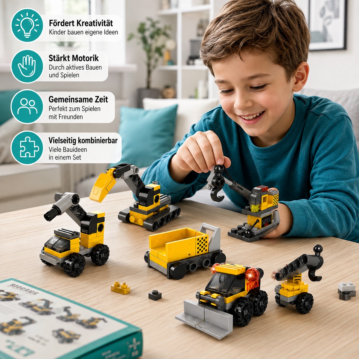 6-in-1 DIY Baustellen-Fahrzeuge – Bauen, Lernen & Smart Spielen