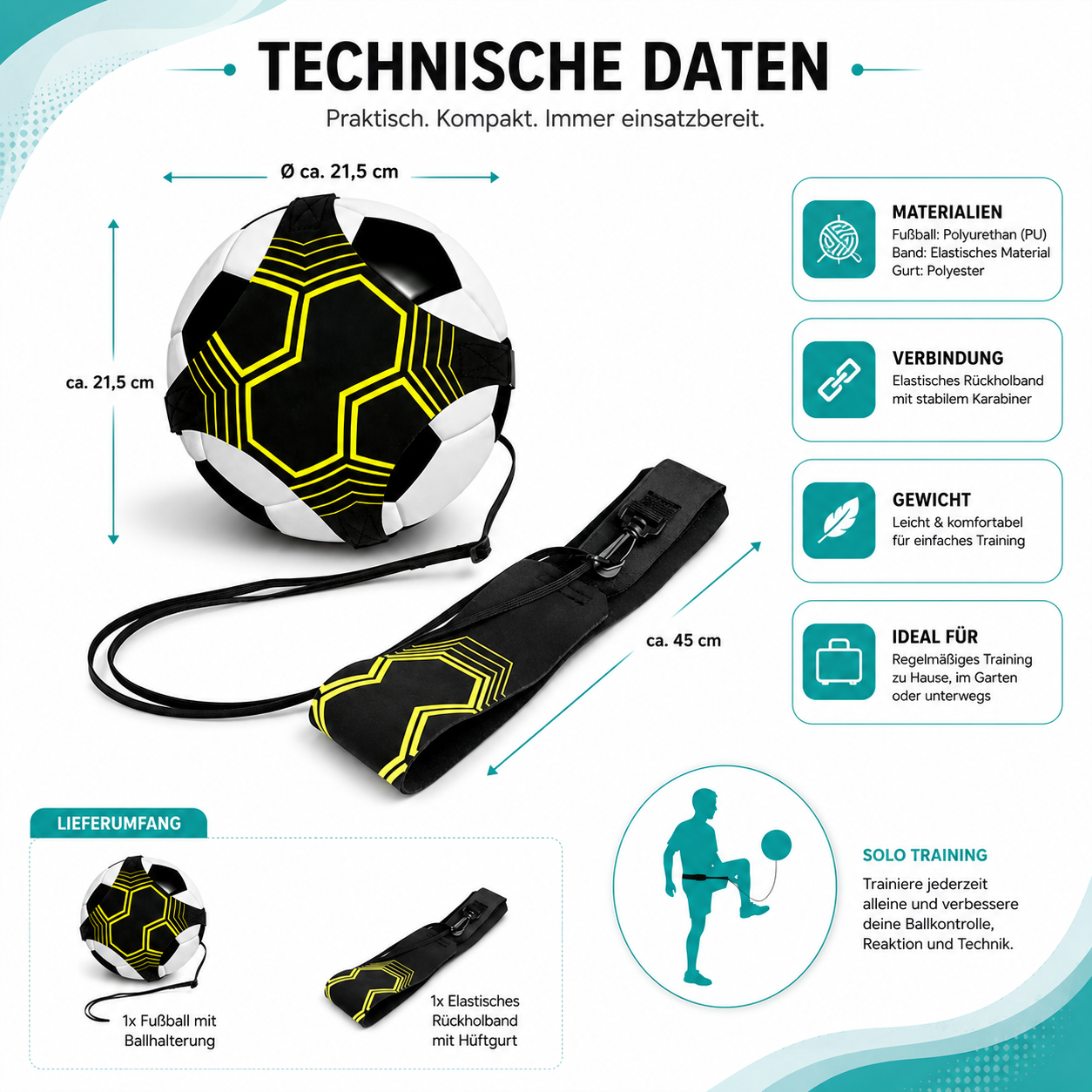 Fußball Solo Kick Trainer mit Rückholband