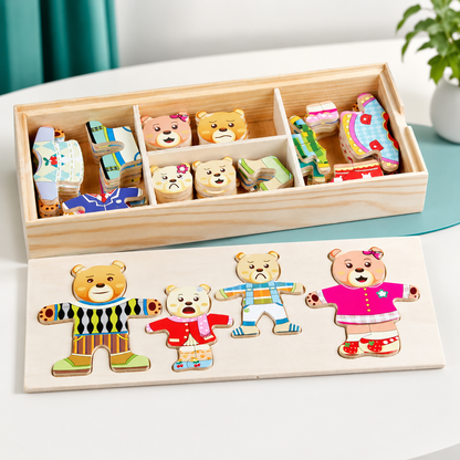 Lernspielzeug aus Holz – Tierpuzzle zum Formen- & Outfitwechsel