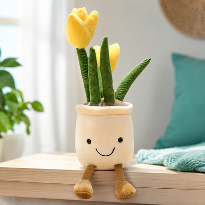 Kuschelige Tulpen-Deko mit fröhlichem Gesicht und weichen Beinen.