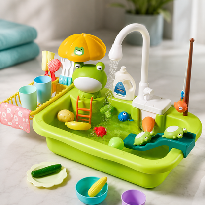 Kinder Spielküchenspüle mit fließendem Wasser – Lernen & Spielen Frosch