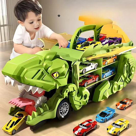 T-Rex Truck mit Rennbahn – Dinosaurier & Autos in Einem!