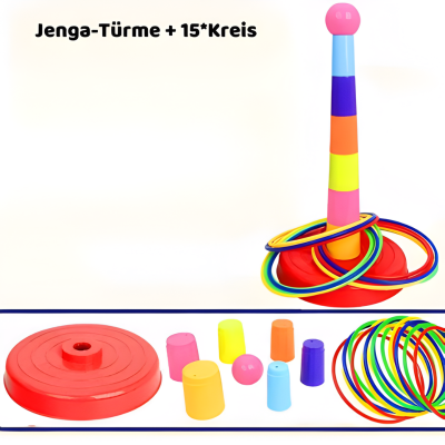 2-in-1 Ringwurf & Stapelspiel – Lernen, Spielen & Bewegung 1xTurm 15xRinge