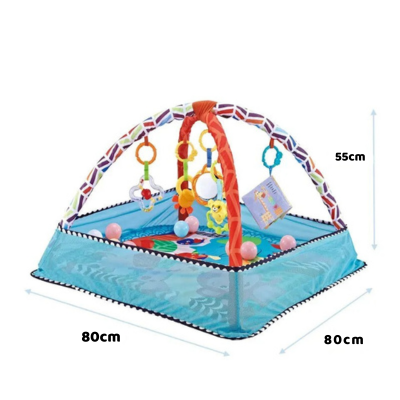 Multifunktionale Baby Spiel- & Krabbelmatte mit Fitnessrahmen Blau