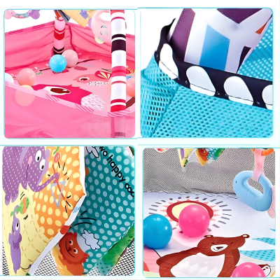 Multifunktionale Baby Spiel- & Krabbelmatte mit Fitnessrahmen