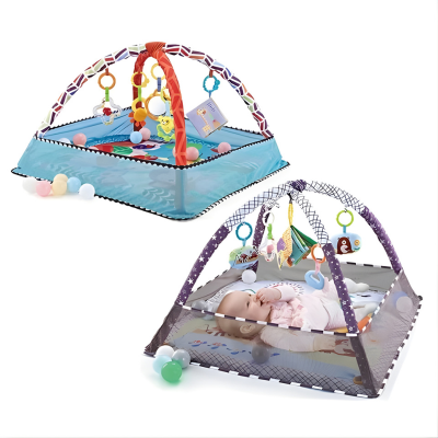 Multifunktionale Baby Spiel- & Krabbelmatte mit Fitnessrahmen