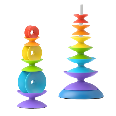 Bunter Regenbogen-Stapelring Turm – Montessori Lernspielzeug für 3-6J.