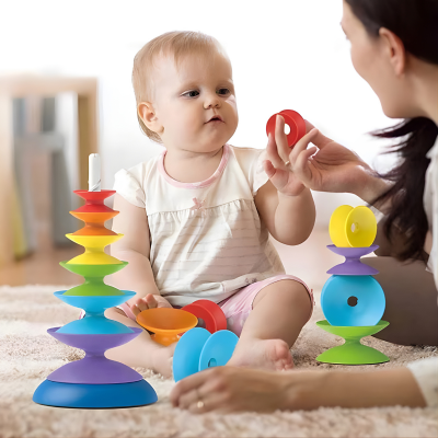 Bunter Regenbogen-Stapelring Turm – Montessori Lernspielzeug für 3-6J.