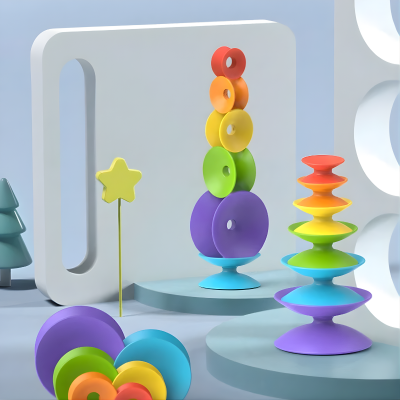 Bunter Regenbogen-Stapelring Turm – Montessori Lernspielzeug für 3-6J.