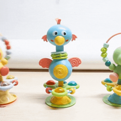 Interaktives Baby Drehspielzeug– Mit Saugnapf & Musik für Hochstuhl