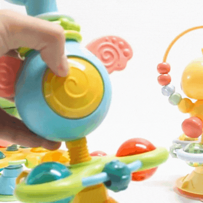 Interaktives Baby Drehspielzeug– Mit Saugnapf & Musik für Hochstuhl