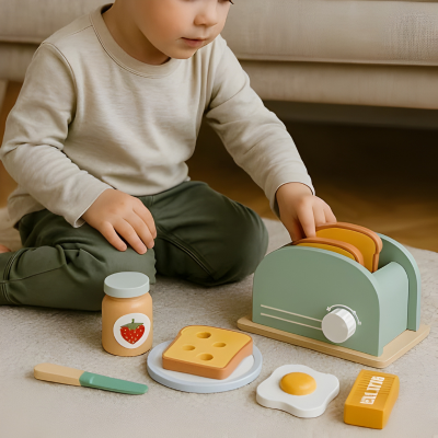 Holz Toaster Spielzeug für Kinder – Montessori Frühstücks-Satz