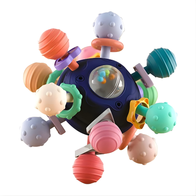 Sensorischer Montessori Beißball für Babys – Greifen, Hören, Fühlen Blau
