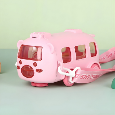 500ml Kinder Bus Trinkflasche mit Strohhalm – auslaufsicher Rosa 500ML