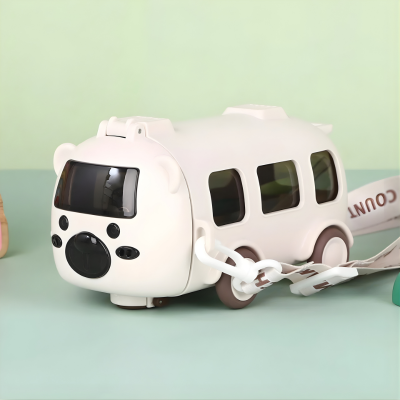 500ml Kinder Bus Trinkflasche mit Strohhalm – auslaufsicher Weiß 500ML