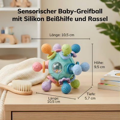 Sensorischer Montessori Beißball für Babys – Greifen, Hören, Fühlen