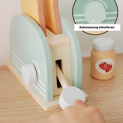 Holz Toaster Spielzeug für Kinder – Montessori Frühstücks-Satz