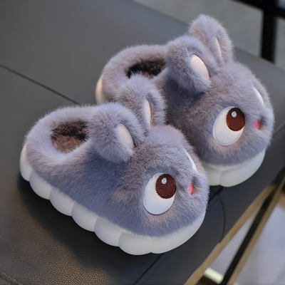 Flauschige Hase-Hausschuhe für Kinder – warm & bequem Grau
