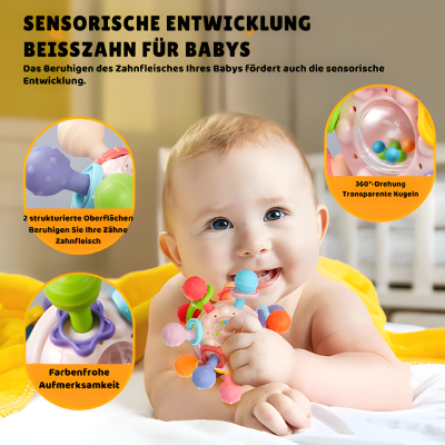 Sensorischer Montessori Beißball für Babys – Greifen, Hören, Fühlen