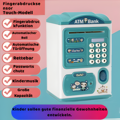 Interaktive Spardose für Kinder – Mit Fingerabdruck, Musik & Licht Blau
