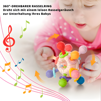 Sensorischer Montessori Beißball für Babys – Greifen, Hören, Fühlen