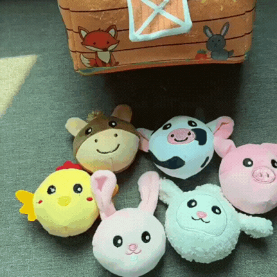 Montessori Farmhaus mit 6 Plüschtieren – Rassel & Knister-Spielzeug