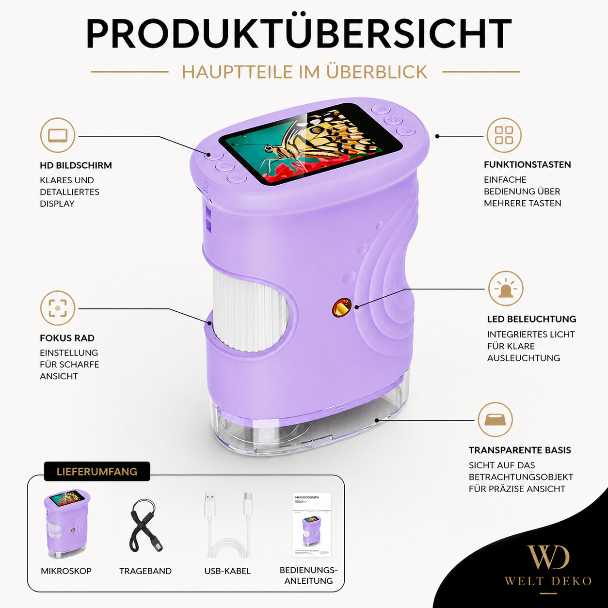Tragbares Digitalmikroskop für Kinder & Erwachsene mit Display