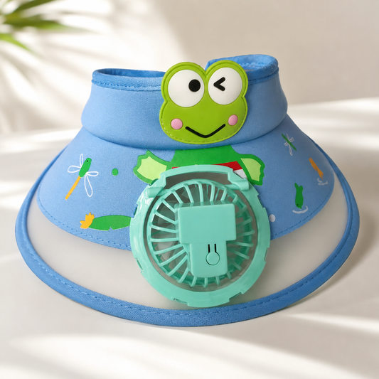 Sonnenschutz & frische Brise – USB Ventilator Cap für Kids Blau