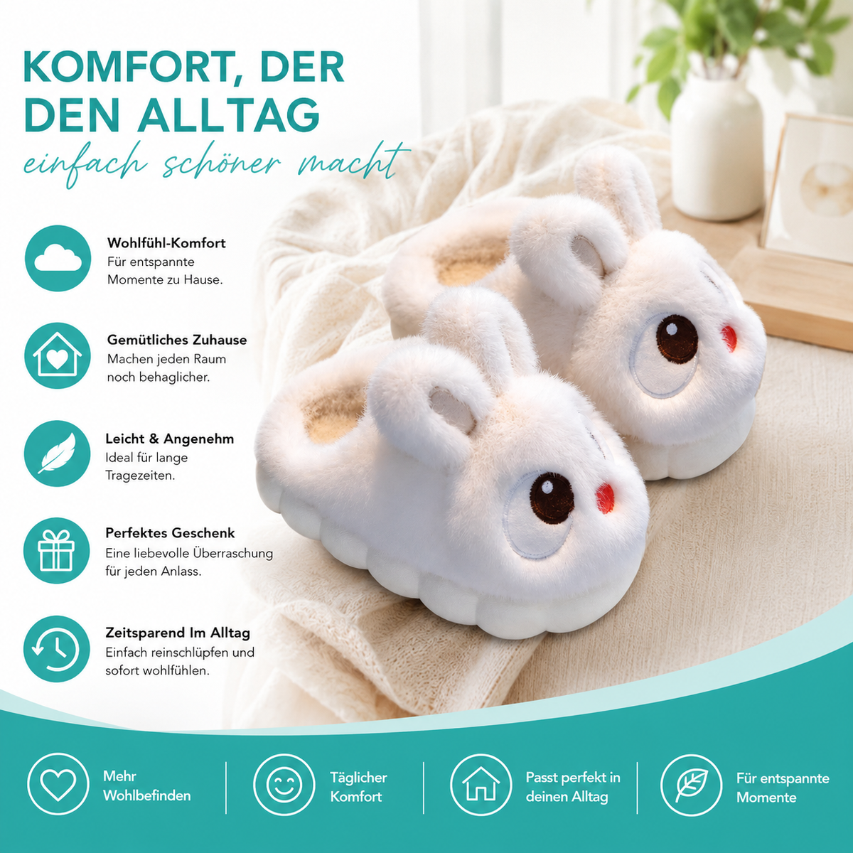 Flauschige Hase-Hausschuhe für Kinder – warm & bequem