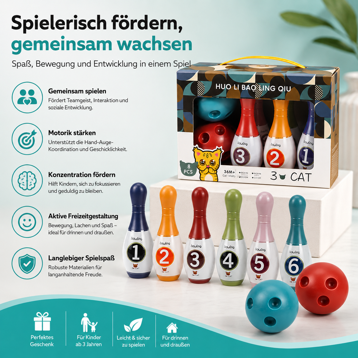 Lern-Bowling für Kinder – Spielen, Zählen & Bewegung vereint