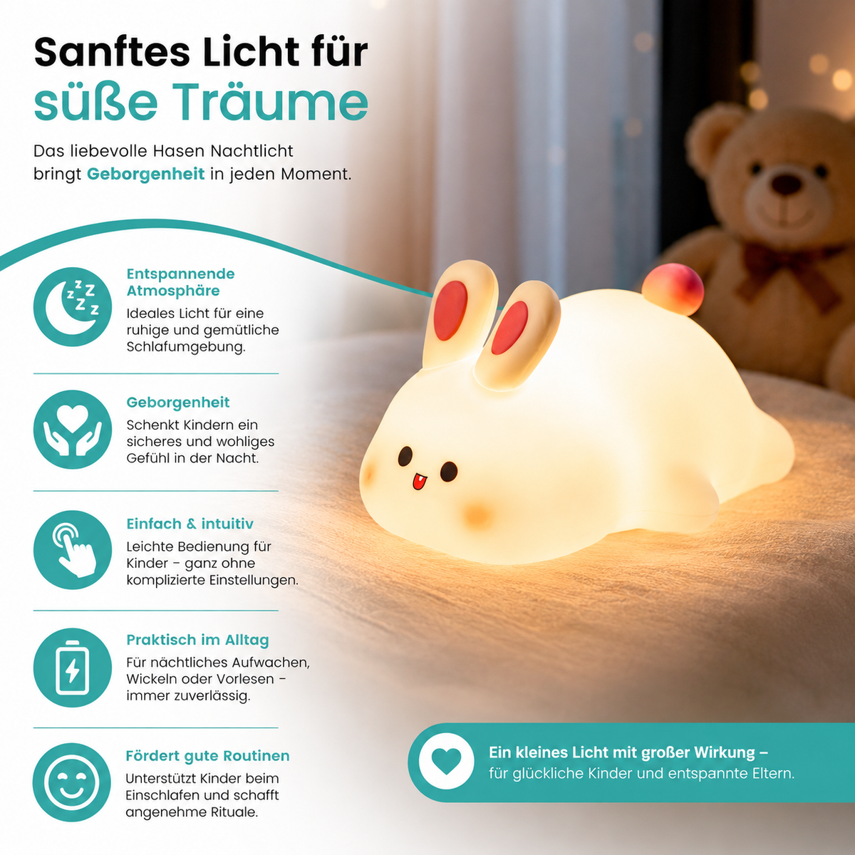 Niedliches Hasen Nachtlicht für Kinder und Babys