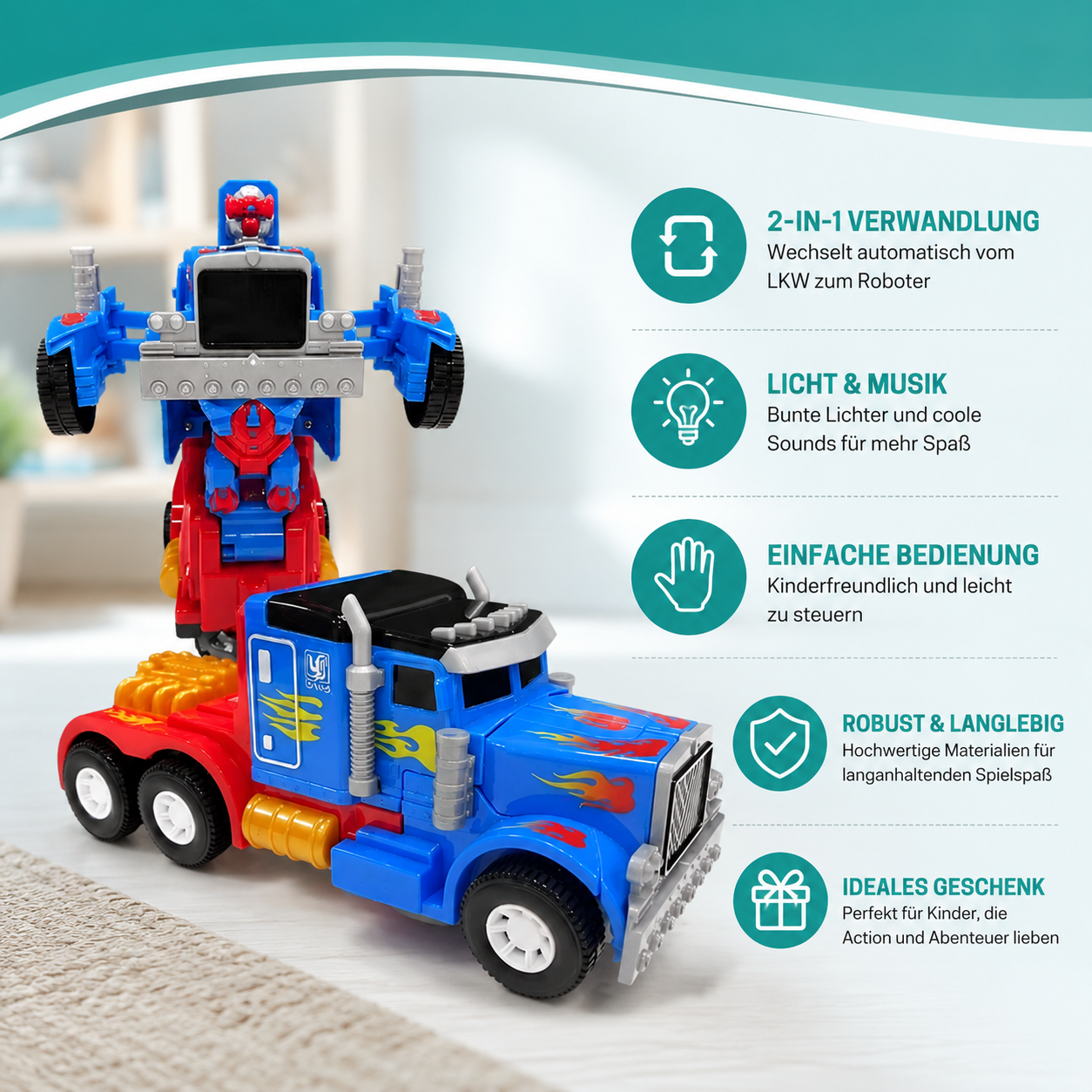 Transforming Truck mit Licht, Musik & Roboter-Verwandlung