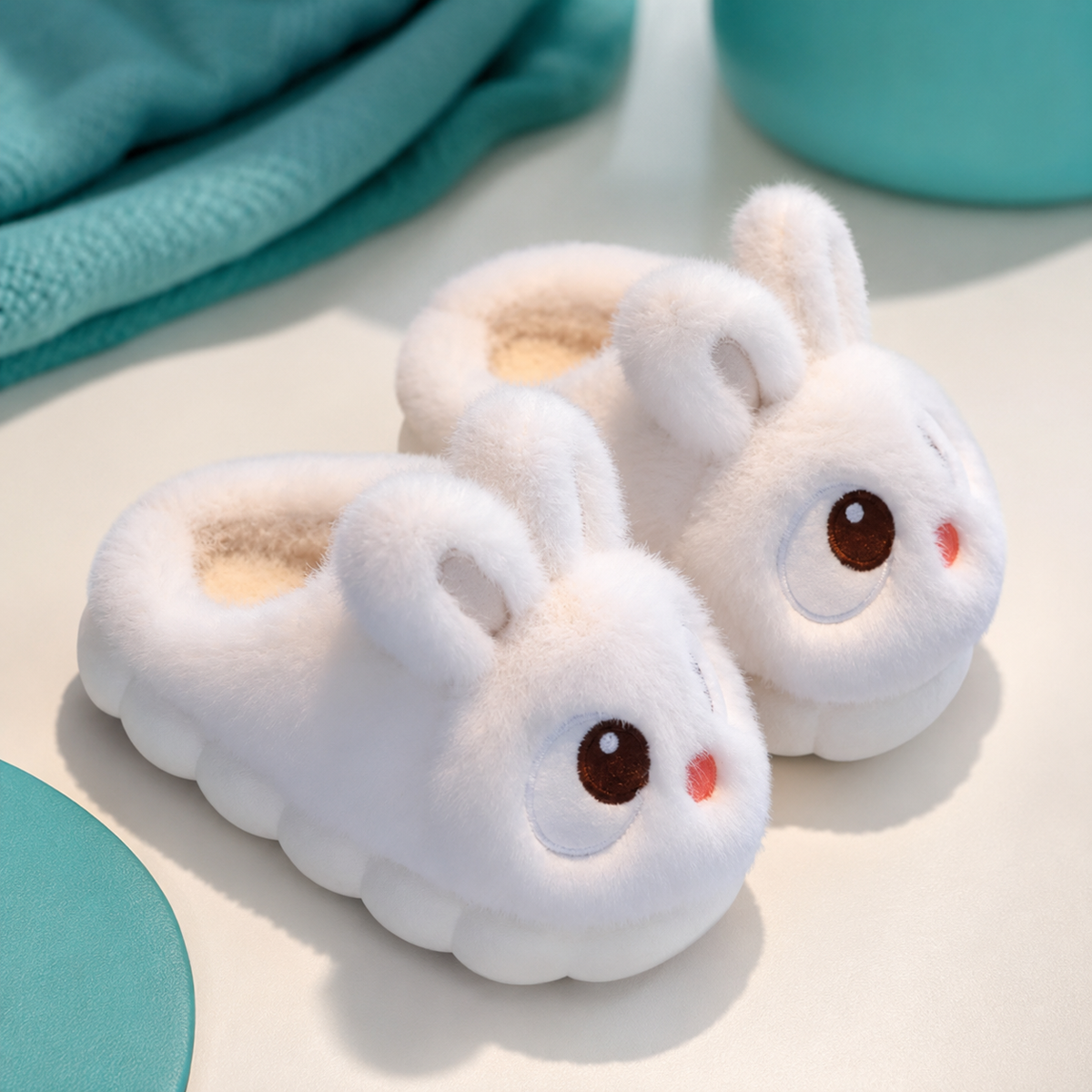 Flauschige Hase-Hausschuhe für Kinder – warm & bequem Weiß