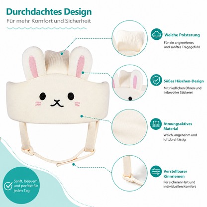 Detailansicht mit Polsterung, Hasen-Design und praktischem Kinnriemen.